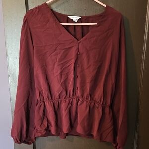 A New Day Red Buttoned Peplum Blouse